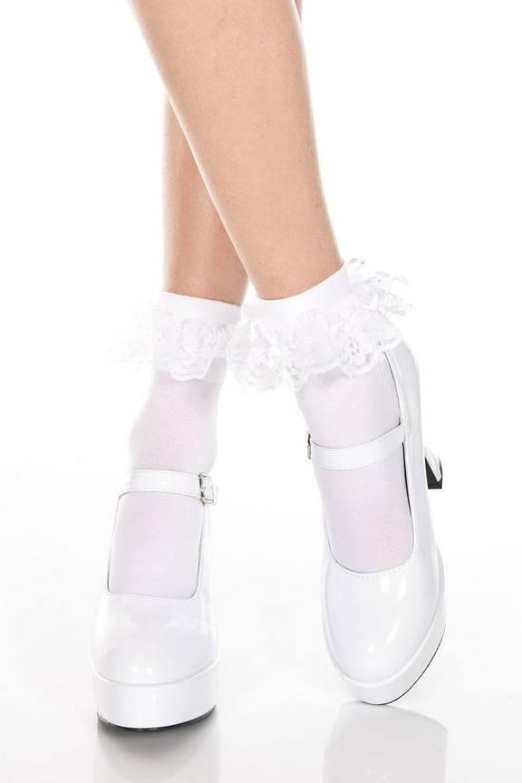 Women's Ankle Socks with Ruffle Trim 549-WHITE