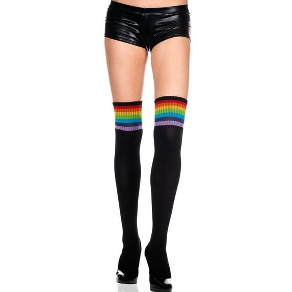 Music Legs Women's Black Stockings with Rainbow Topper Black One Size Fits Most 4855-BLACK