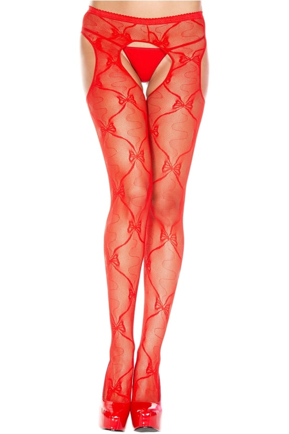 Women's Bow lace suspender pantyhose 933-RED