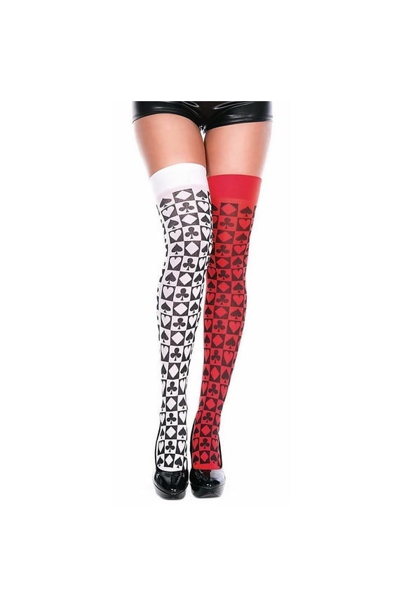 Women's Card Suit Checkered Thigh Hi Adult Hosiery 4165-WHITE/RED