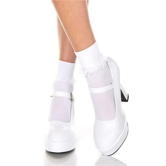 Music Legs Women's Comfortable Ruffle Trim Nylon Ankle Sock, White