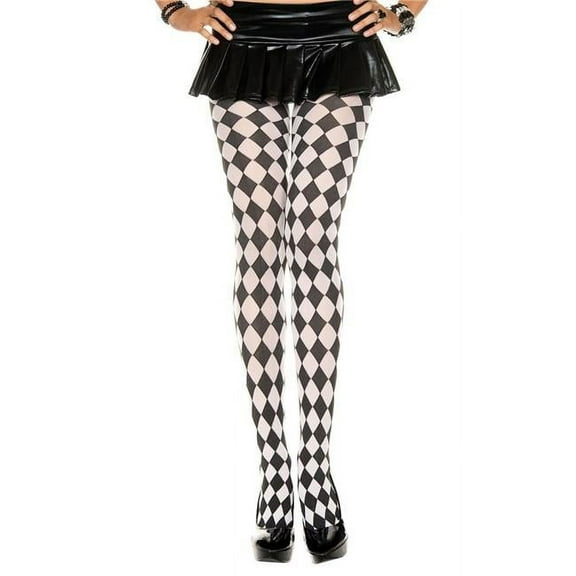 Music Legs Women's Diamond Designed Opaque Tights 7094 Black/White