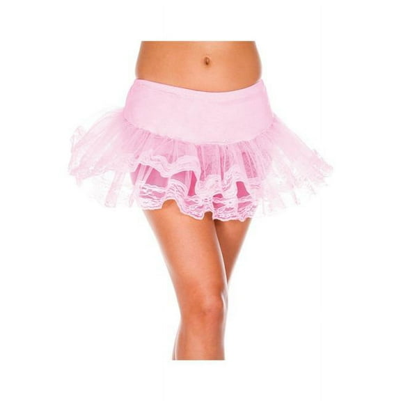 Music Legs Women's Double Layer Lace Trim Petticoat; Pink 714-PINK