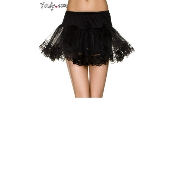 Music Legs Women's Double Layer Lace Trimmed Petticoat, Lace Petticoat 714-BLACK
