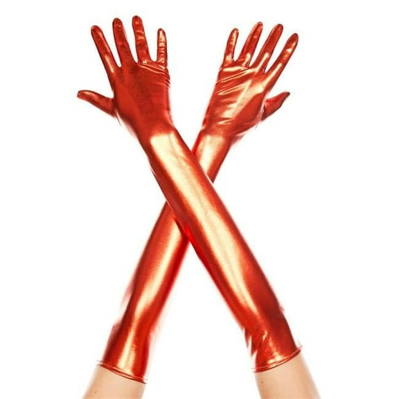 Music Legs Women's Extra long metallic gloves 457-RED