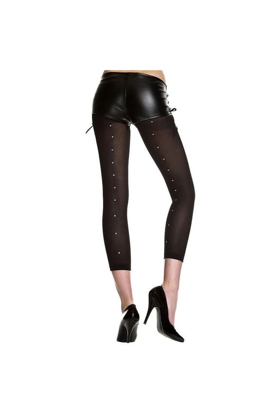 Women's Faux Rhinestone Backseam Opaque Thigh High Leggings; Black 35116-BLACK