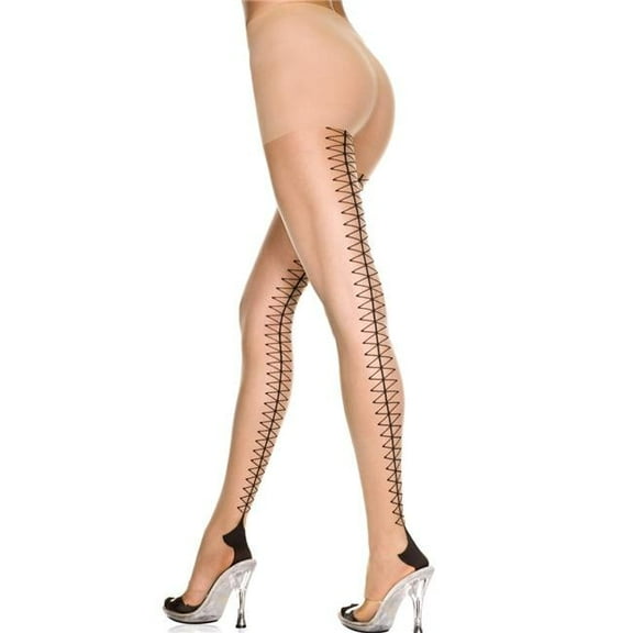 Music Legs Women's Faux corset lace up back cuban heel pantyhose