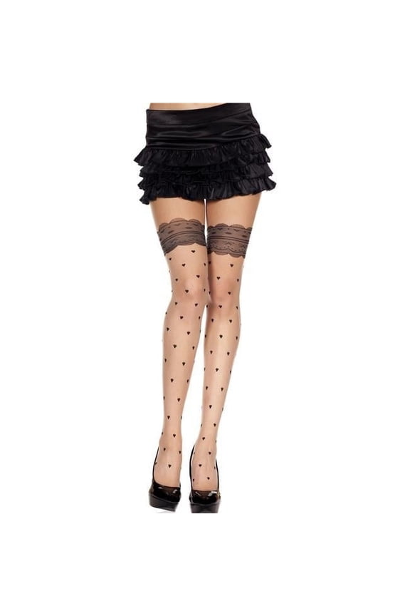 Women's Faux heart and lace top design spandex pantyhose