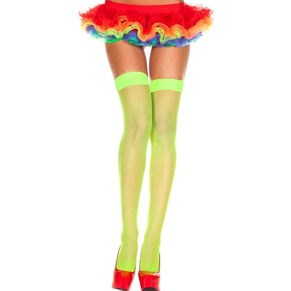 Music Legs Women's Fishnet Thigh Highs, Spandex Fishnet Thigh High 4991-NEON GREEN