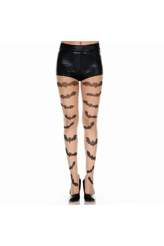 Women's Flying bats print spandex pantyhose.