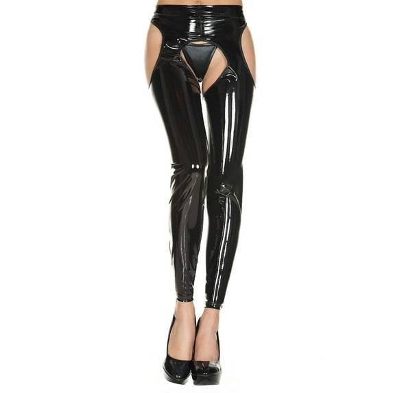 Music Legs Women's Footless wet look suspender tights 35111-BLACK