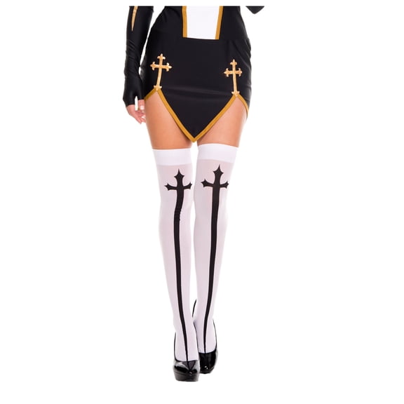 Music Legs Women's Gothic Cross Opaque Thigh High