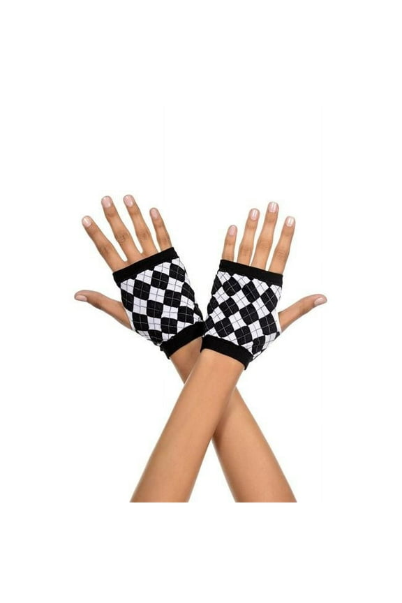 Women's Harlequin design gloves 437-BLACK-WHITE