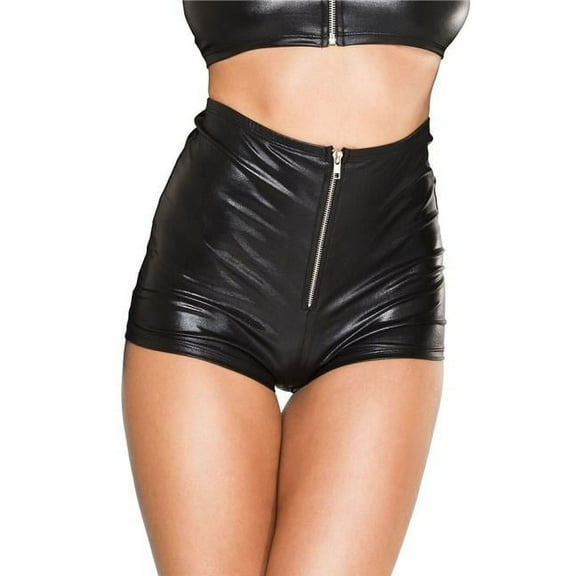 Music Legs Women's High waist zip up wet look shorts 167-M
