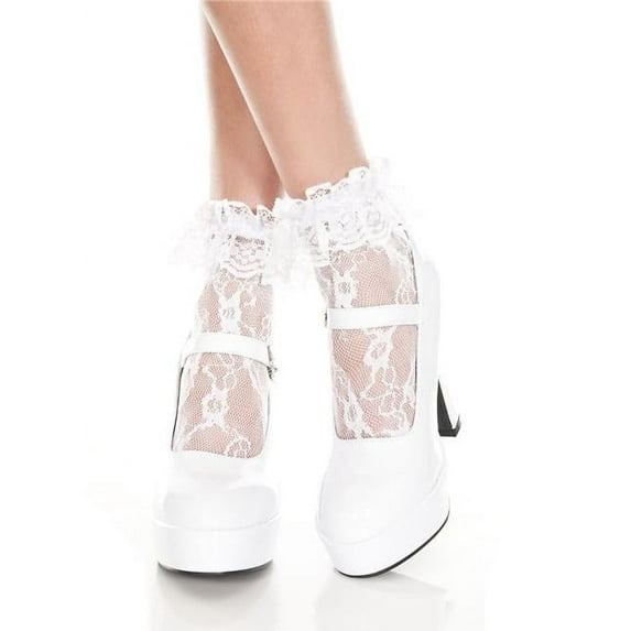 Music Legs Women's Lace ruffle ankle hi- 574-WHITE