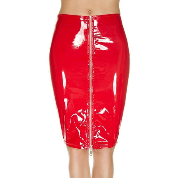 Music Legs Women's Latex zip up pencil skirt 189-RED