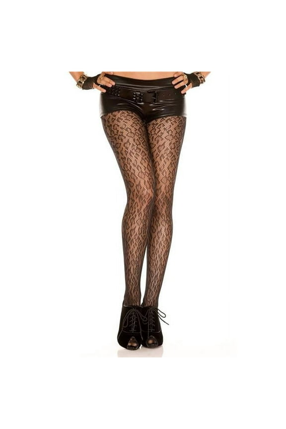 Women's Leopard Fishnet Spandex Pantyhose; Black 50015-BLACK