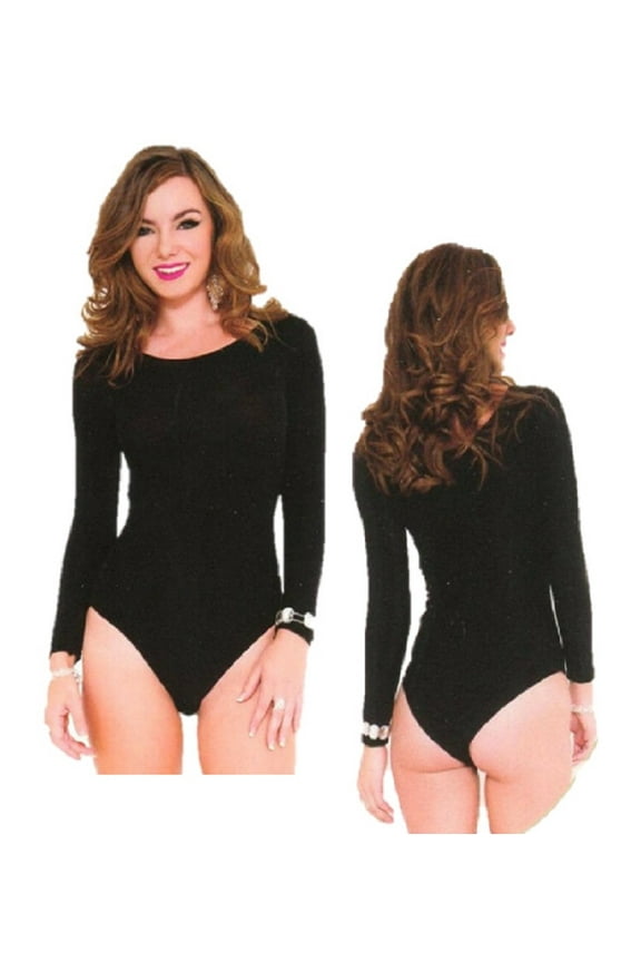 Women's Long sleeve opaque teddy 8170-BLACK