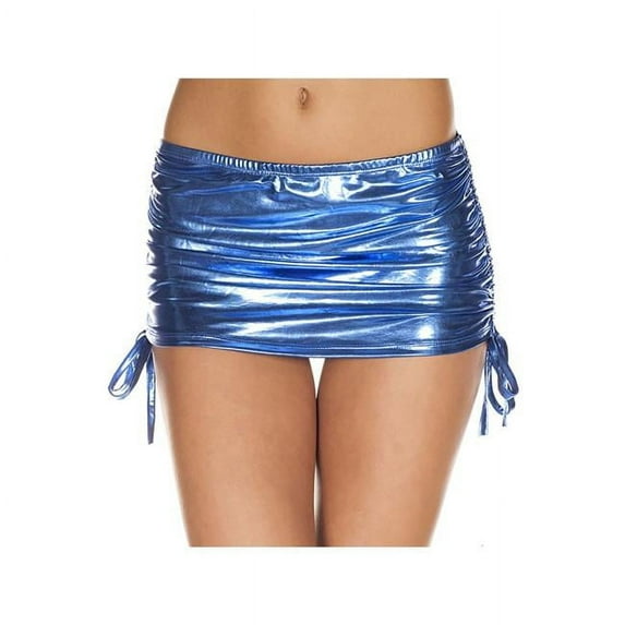 Music Legs Women's Metallic Adjustable Side Mini Skirt with String Ties - Blue 154-BLUE