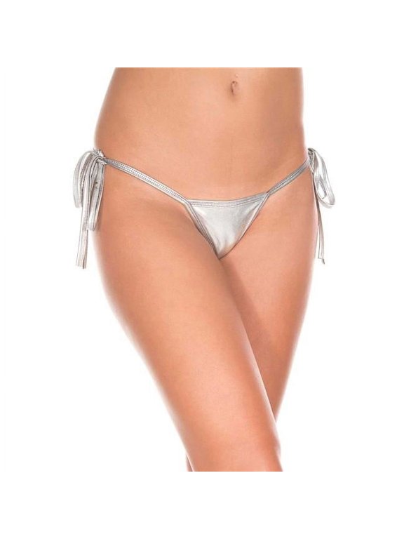 Women's Metallic Tie Side G-String, Silver 103-SILVER
