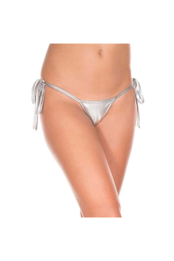 Women's Metallic Tie Side G-String, Silver 103-SILVER