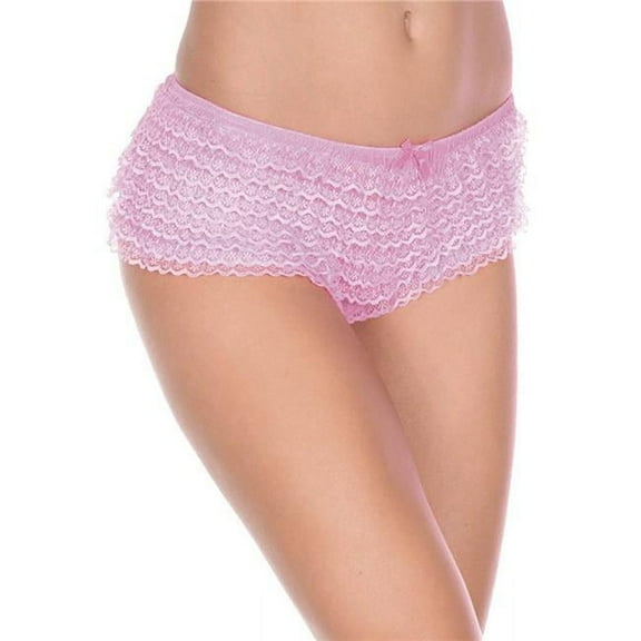 Music Legs Women's Micro mesh lace ruffle trim tanga shorts 115-NEONPINK