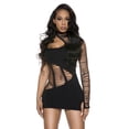 thumbnail image 1 of Music Legs Women's One side shredded long sleeve opaque mini with slash side details and high neckline 60113-BLACK, 1 of 3