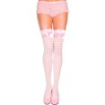 thumbnail image 1 of Music Legs Women's Opaque Striped Thigh High with Bow Baby Pink One Size Fits Most, 1 of 1