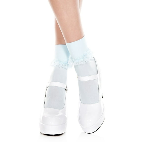 Music Legs Women's Opaque ankle hi with ruffle trim 513-BABY BLUE