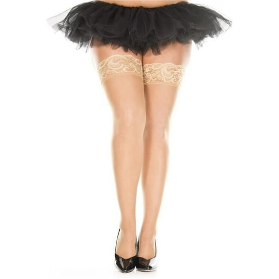 Music Legs Women's Plus Size Silicone lace top spandex sheer thigh hi 4139Q-BEIGE