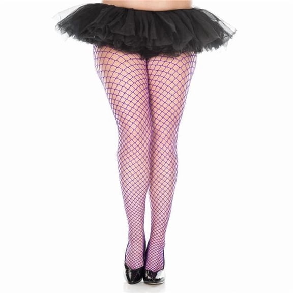 Music Legs Women's Plus size mini diamond net spandex pantyhose 9030Q-PURPLE