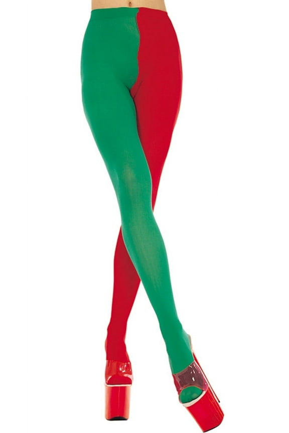 Women's Plus size opaque jester tights 748Q-BLACK/KELLY GREEN