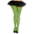 thumbnail image 1 of Music Legs Women's Plus size striped tights 7471Q-BLK-NGREEN, 1 of 1