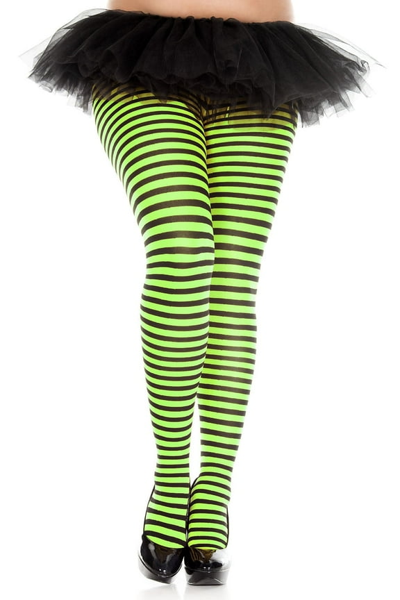 Women's Plus size striped tights 7471Q-BLK-NGREEN