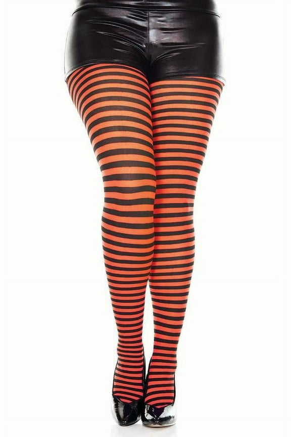 Women's Plus size striped tights 7471Q-BLK-ORANGE
