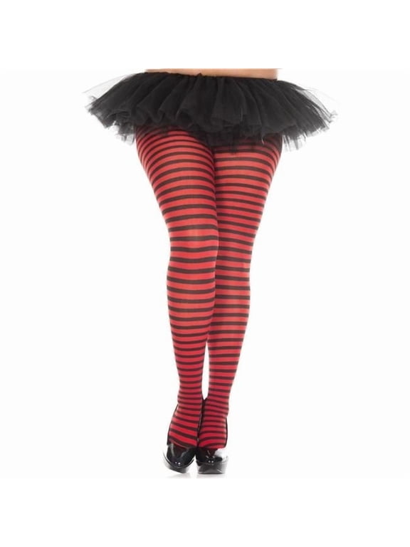 Women's Plus size striped tights 7471Q-BLK-RED