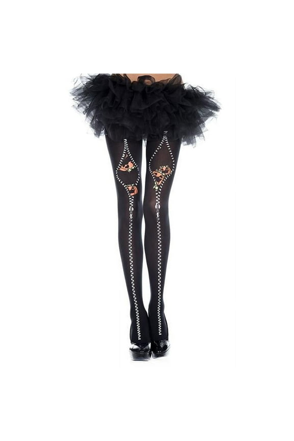 Women's Pumpkin & Flocked Zipper Print Tights 37343-AS SHOWN