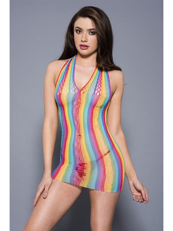 Women's Rainbow halter neck mini dress 6982-RAINBOW
