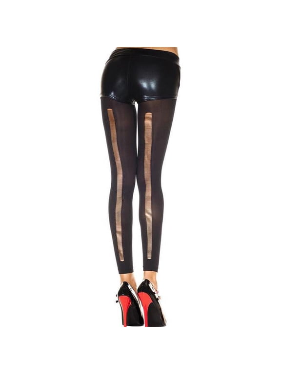Women's Slashed back spandex footless tights 35241-BLACK