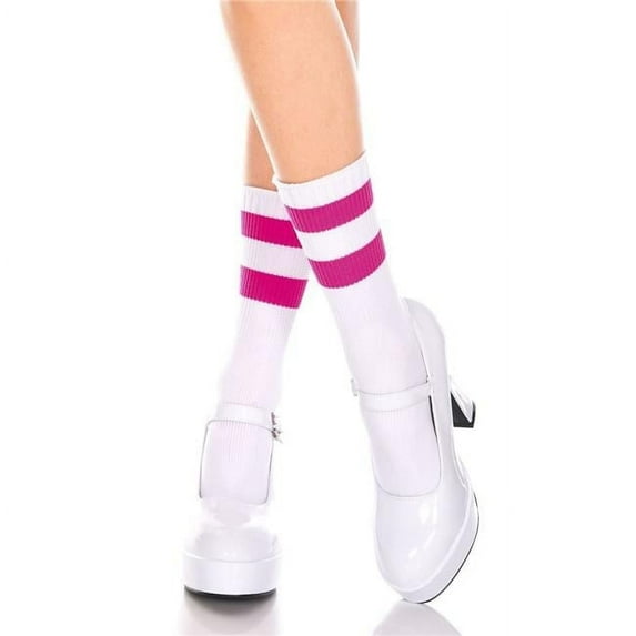 Music Legs Women's Striped Ankle Socks, Colorful Ankle Socks 526-FUCHSIA/WHI