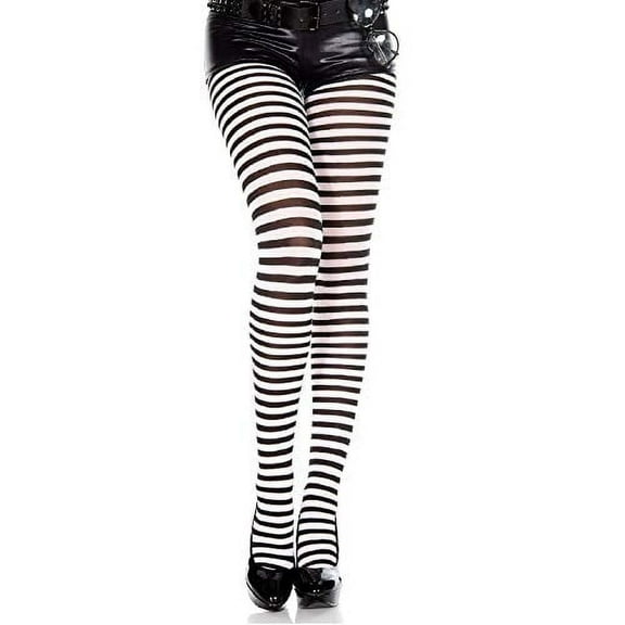 Music Legs Women's Striped Black and White Tights 7471-BLK/WHI