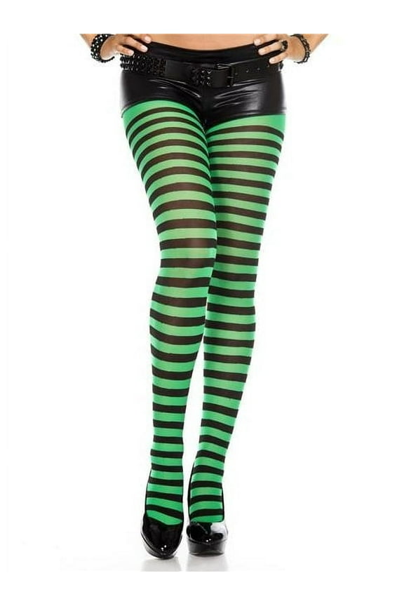 Women's Striped Tights, Style 7471 7471-BLK/KELLYGREEN