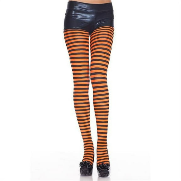 Music Legs Women's Striped Tights, Style 7471 7471-BLK/ORANGE