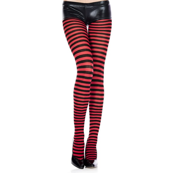 Music Legs Women's Striped Tights, Style 7471 7471-BLK/RED