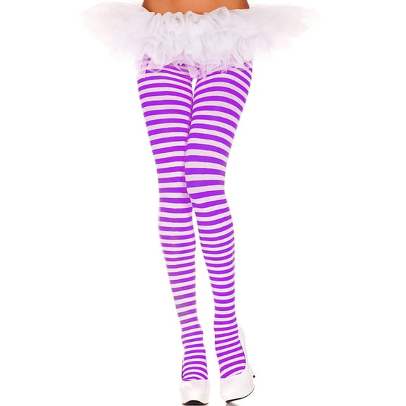 Music Legs Women's Striped Tights, Style 7471 7471-WHI/PURPLE
