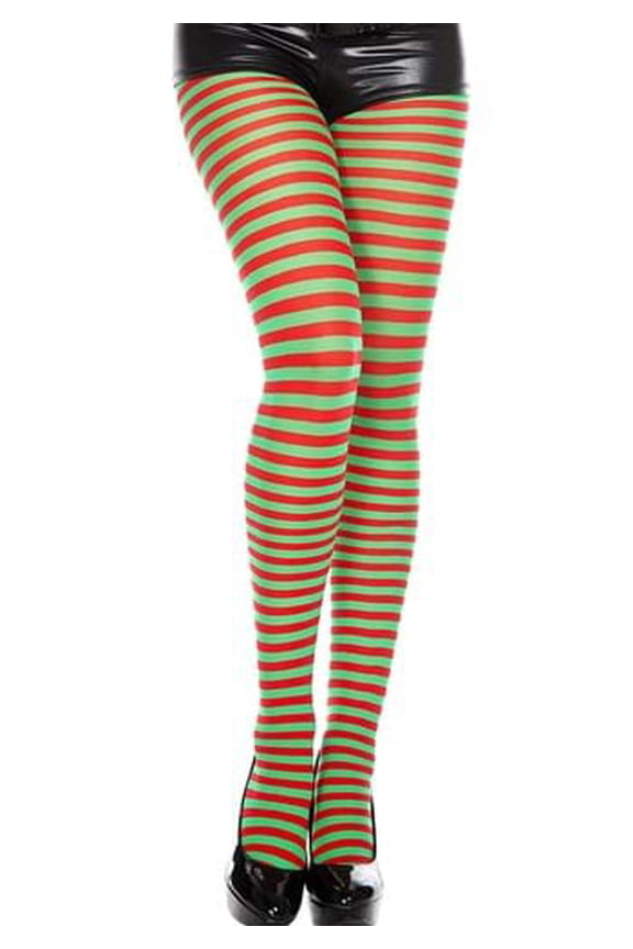 Women's Striped opaque pantyhose 7472-RED/KELLYGREEN