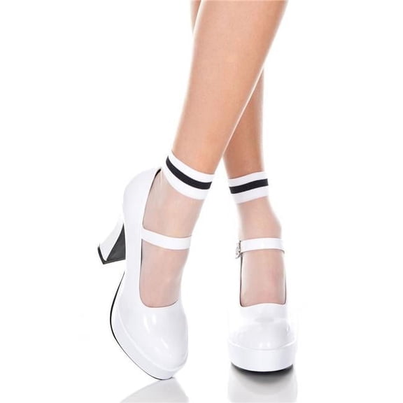 Music Legs Women's Striped sheer ankle hi 529-WHITE/BLACK