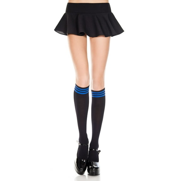Music Legs Women's Striped top opaque knee hi 5736-BLACK/BLUE