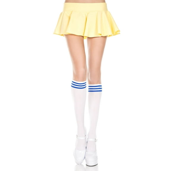 Music Legs Women's Striped top opaque knee hi 5736-WHITE/BLACK