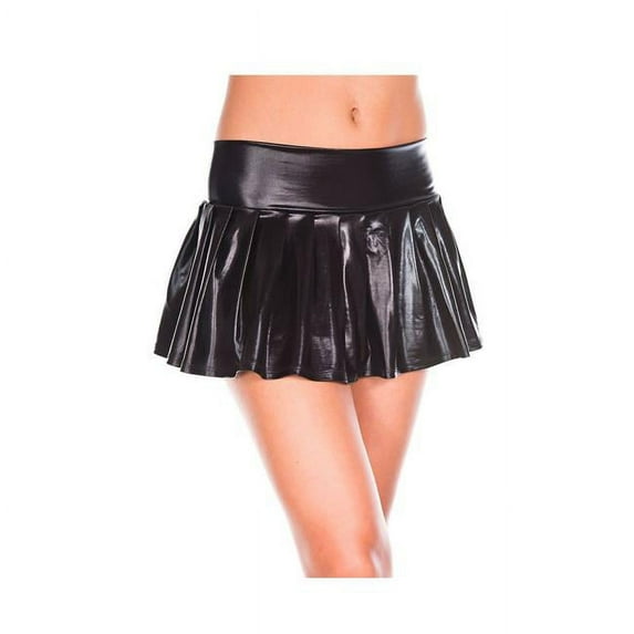 Music Legs Women's Wet Look Pleated Skirt; Black 179-BLACK